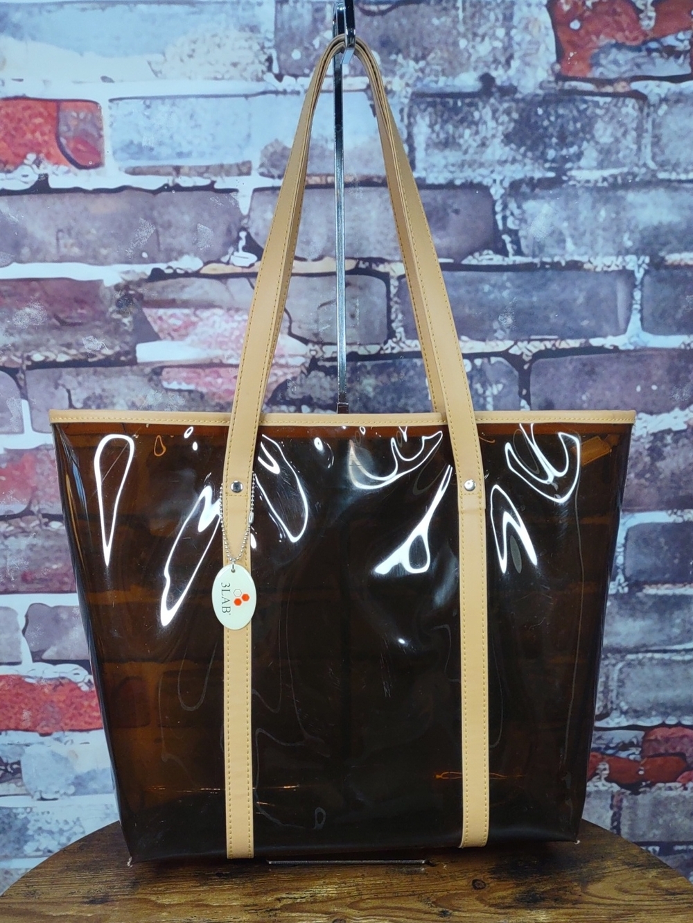 3LAB Clear Brown Tote Bag with Tan Straps